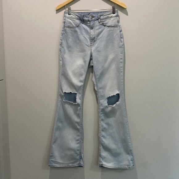 H&M Flared High Rise Distressed Light Blue Jeans Size 6 - Picture 2 of 16